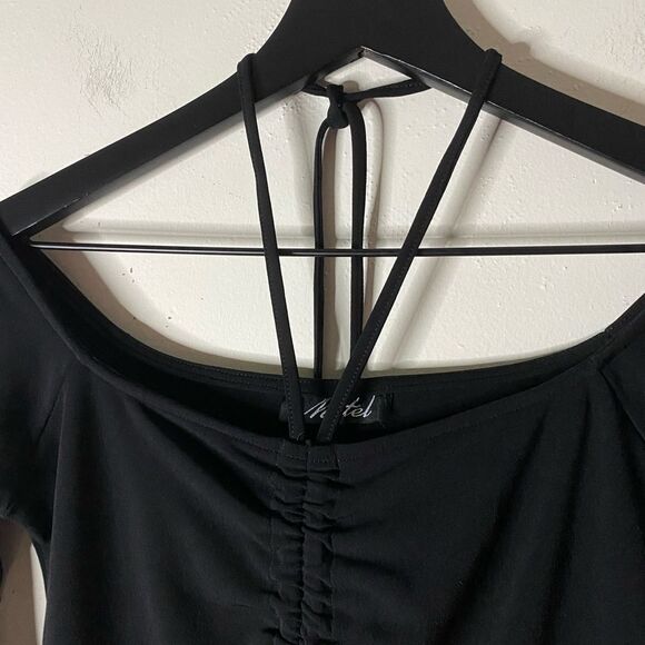 Motel Black Scrunched Tie Bust Mini Dress Size S - Picture 4 of 7